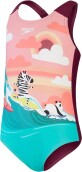 Dievčenské jednodielne plavky Speedo Girls Digital Printed Swimsuit - chockaberry/ coral/ new turquoise